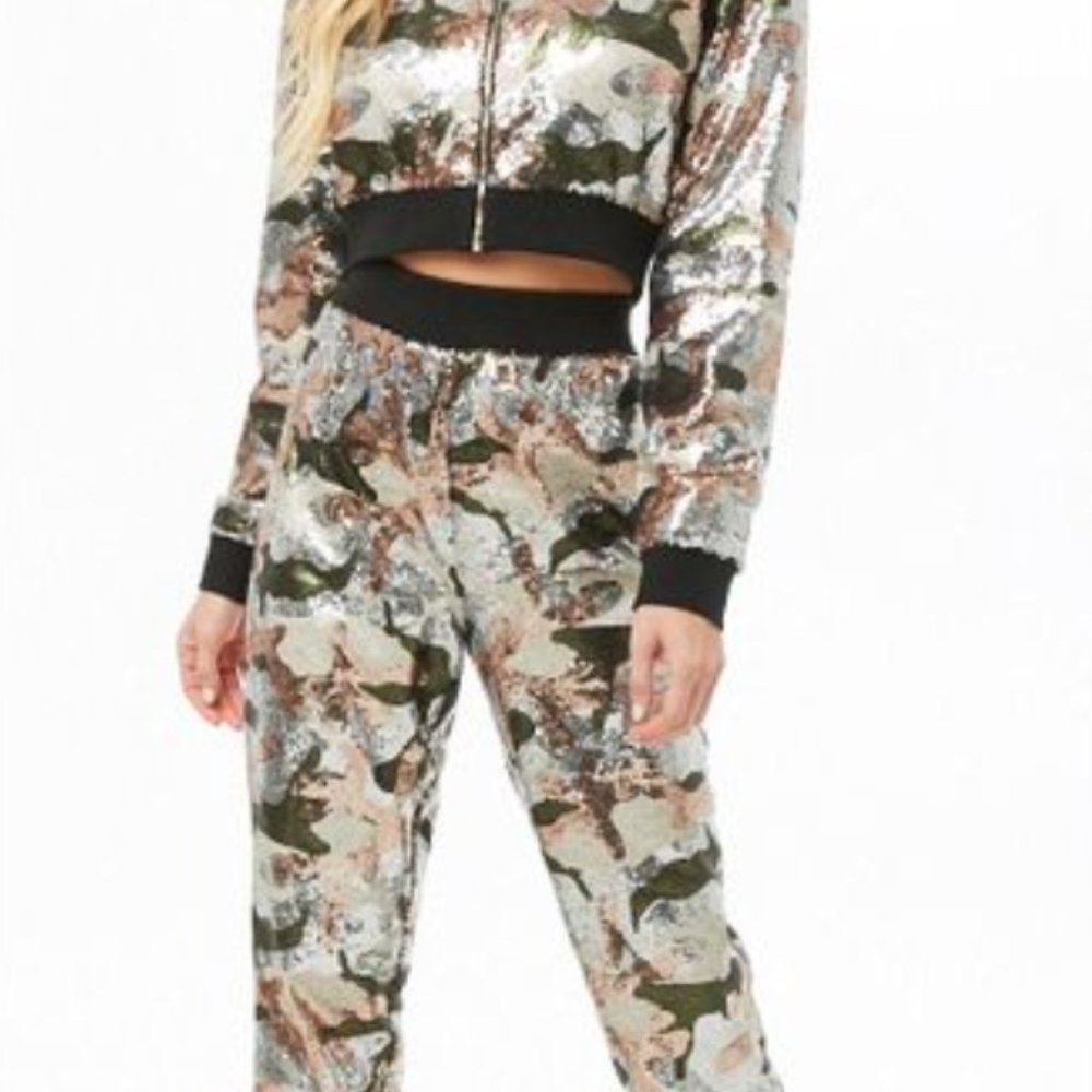 Forever 21 sequin camo print tracksuit